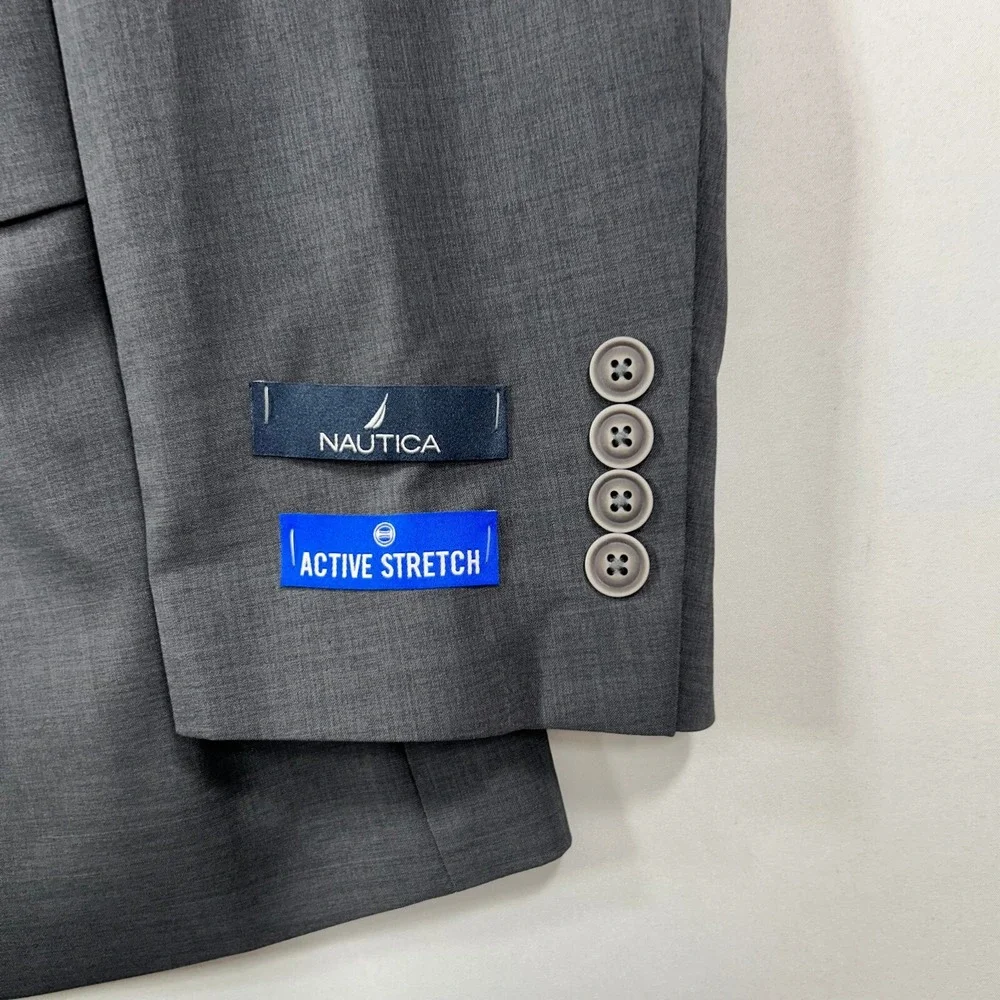 Nautica Blazer Mens 42L 42 Charcoal Grey Modern-Fit Stretch Suit Jacket $295 NEW